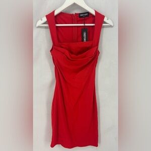 NWT Women’s Small red short mini dress square neckline fitted bodycon cowl neck